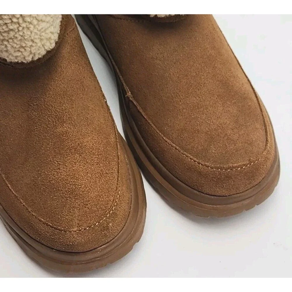 Skechers Boots Chestnut Brown Faux Sherpa Suede Women 10 Flat SN48676 Shoe Ankle